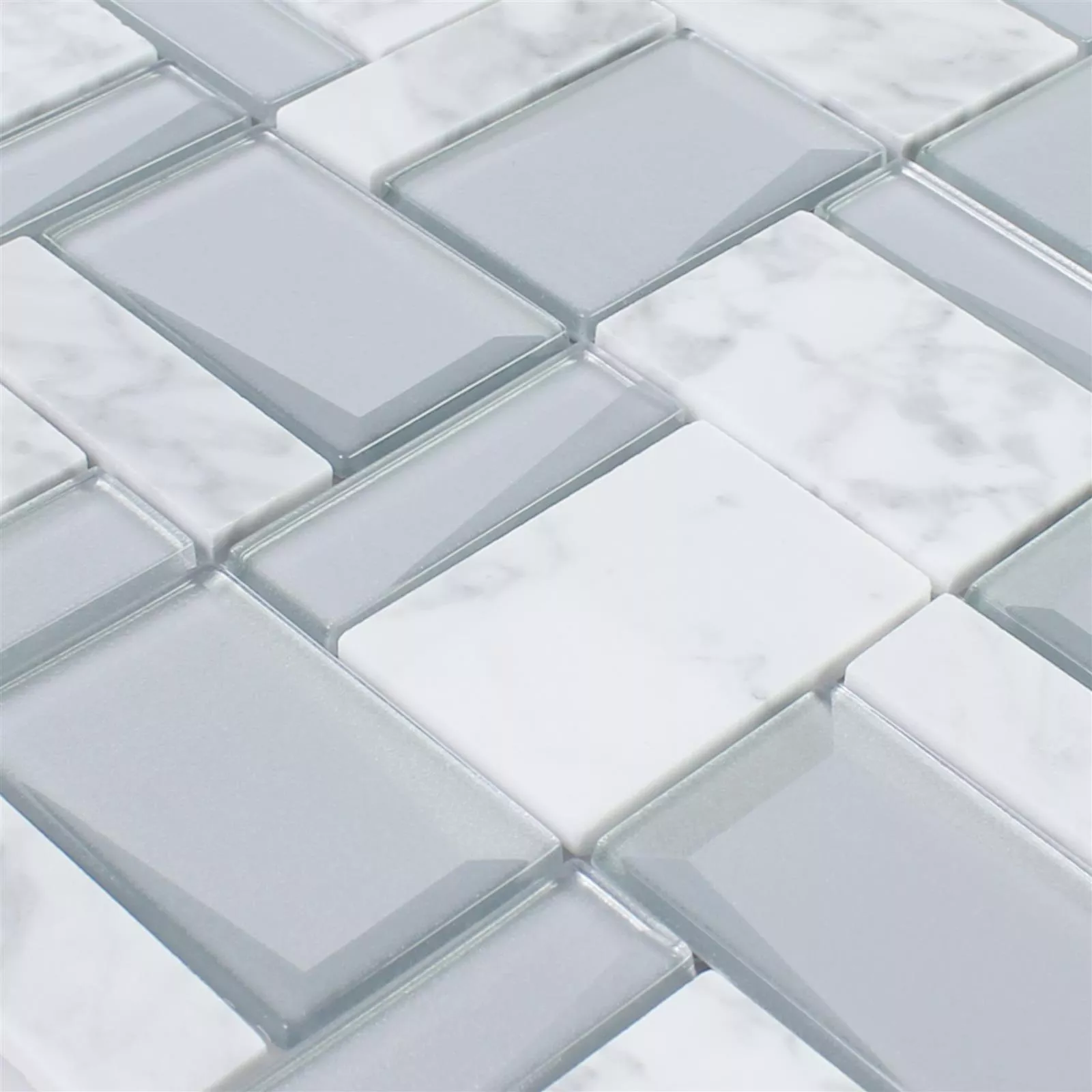 Glas Natursten Mosaik Lapseki Hvid Sølv
