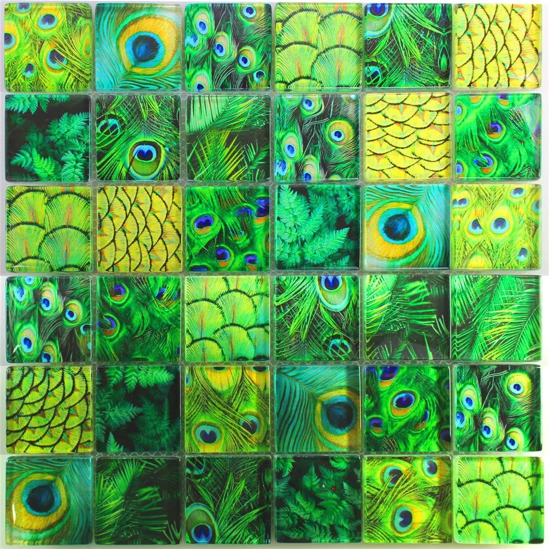Prøve Glasmosaik Fliser Peafowl Grøn