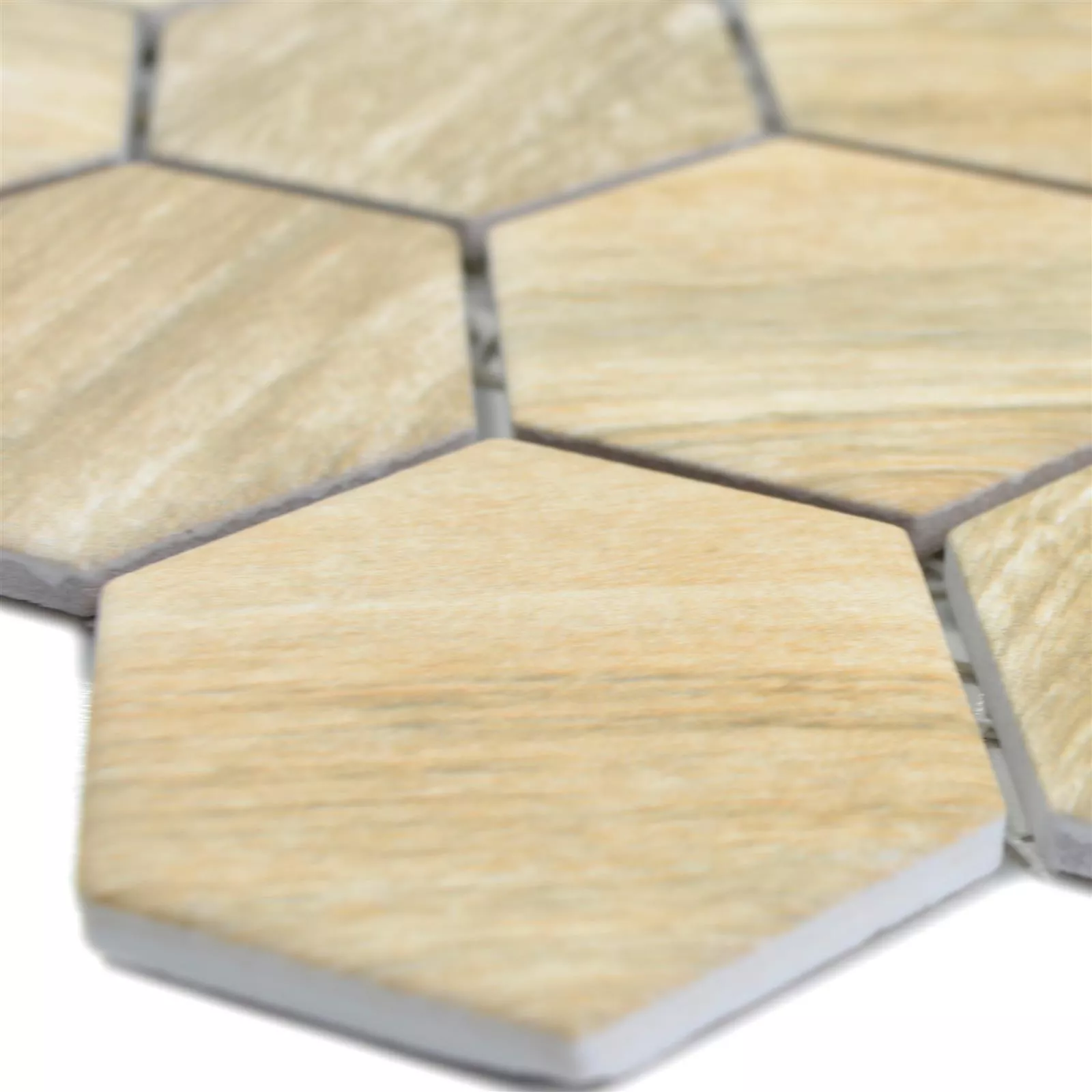 Keramikmosaik Duponti Hexagon Imiteret Træ Beige Keramikmosaik Duponti Hexagon Imiteret Træ Beige