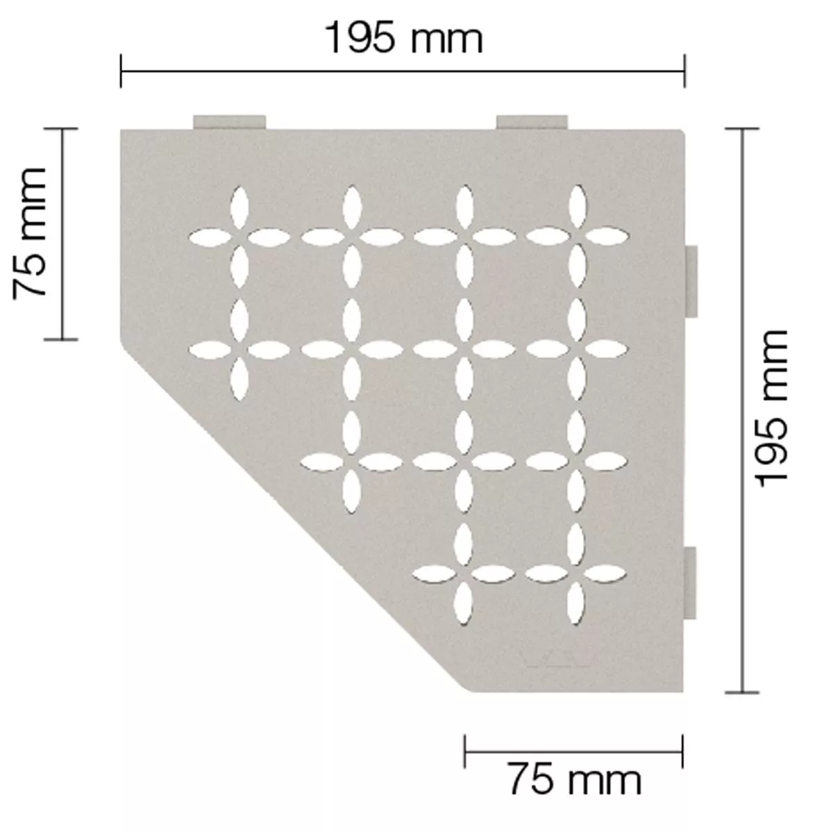 Væghylde brusehylde Schlüter 5-hjørnet 19,5x19,5cm blomstret beige