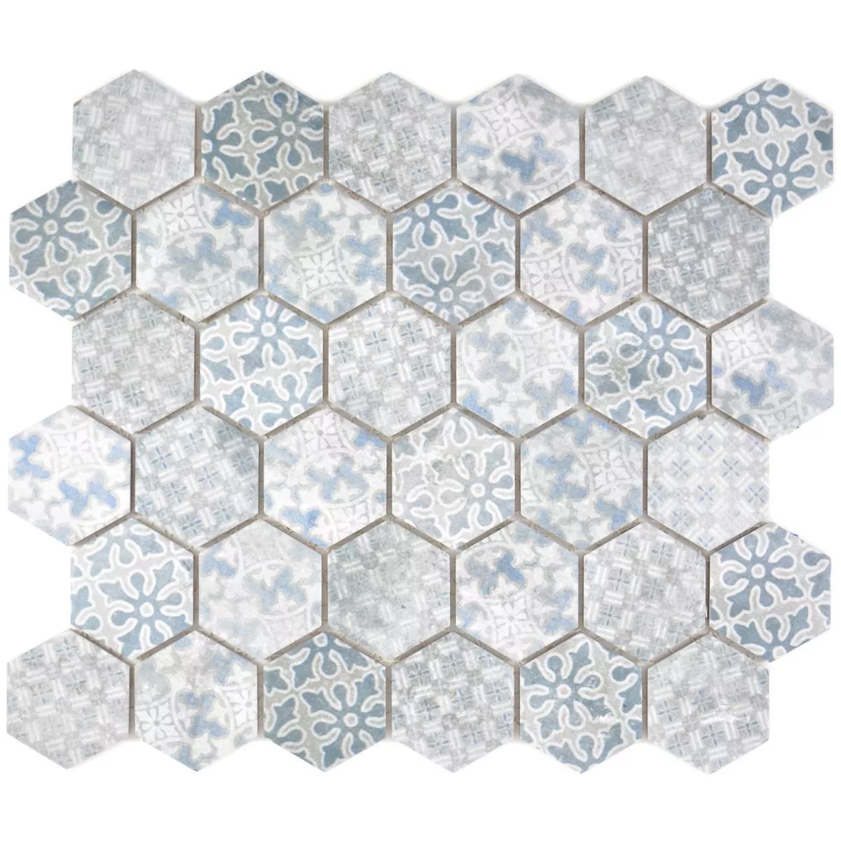 Keramikmosaik Retro Fliser Lawinia Hexagon Blå