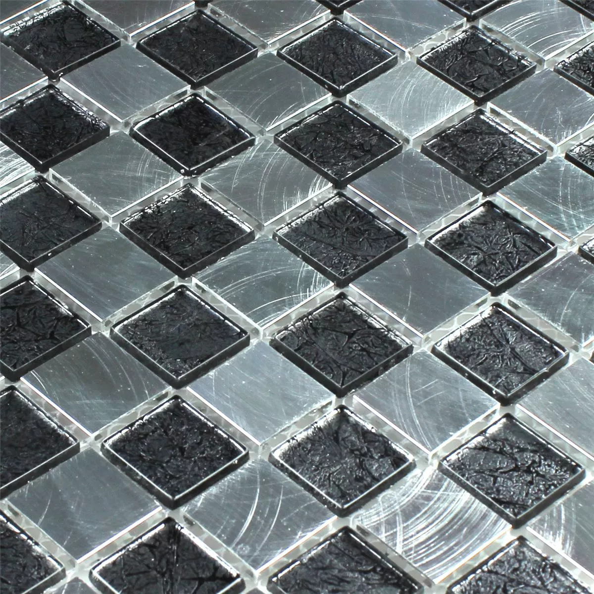 Glas Aluminium Mosaik Skakbræt 25x25x4mm