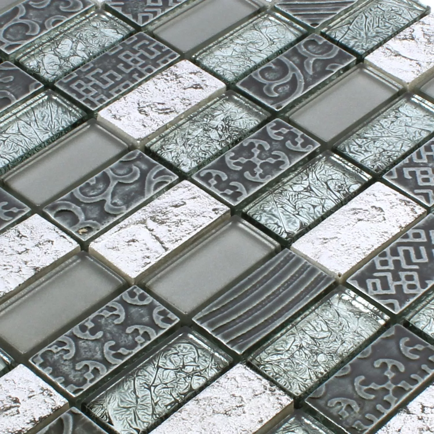 Mosaik Fliser Glas Natursten Piroshka Sølv