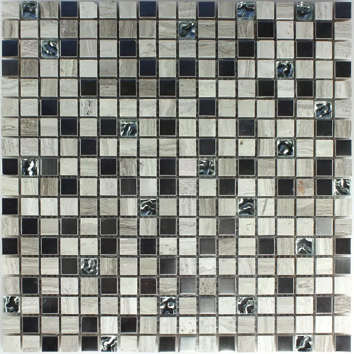 Mosaik Fliser Glas Rustfrit Stål Gra 15x15x8mm