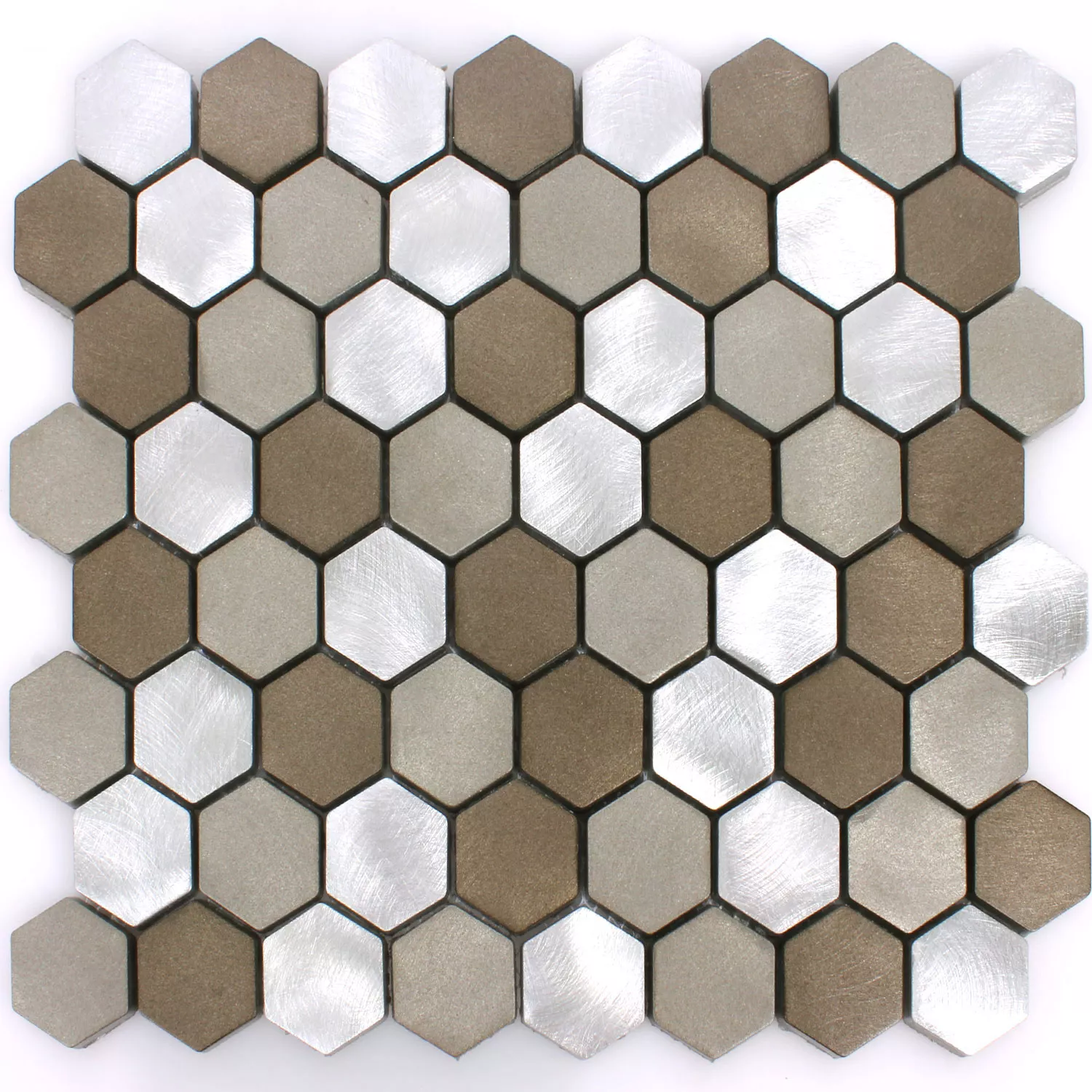 Prøve Mosaik Fliser Aluminium Apache Hexagon Brun Sølv