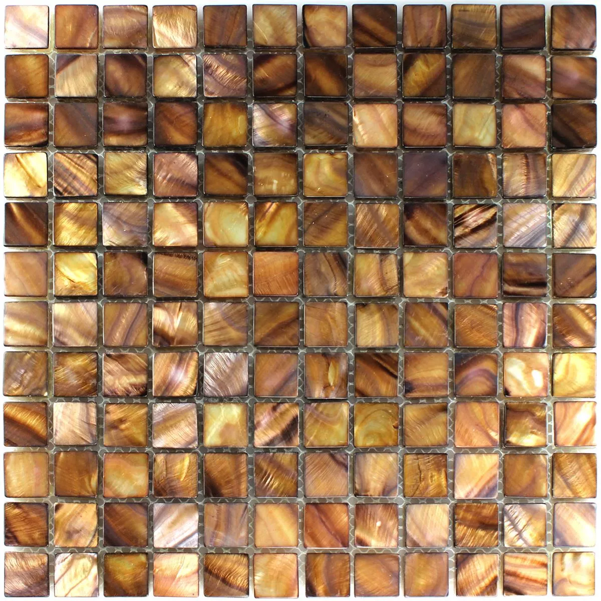 Mosaik Fliser Glas Nacre Effekt Brun Guld 23x23x8mm