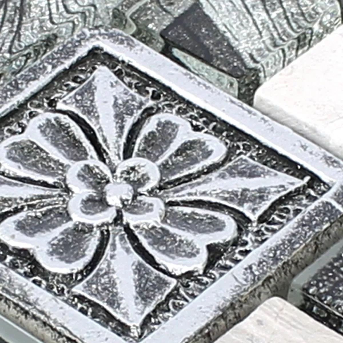 Prøve Mosaikfliser Levanzo Glas Resin Ornament Mix Sølv
