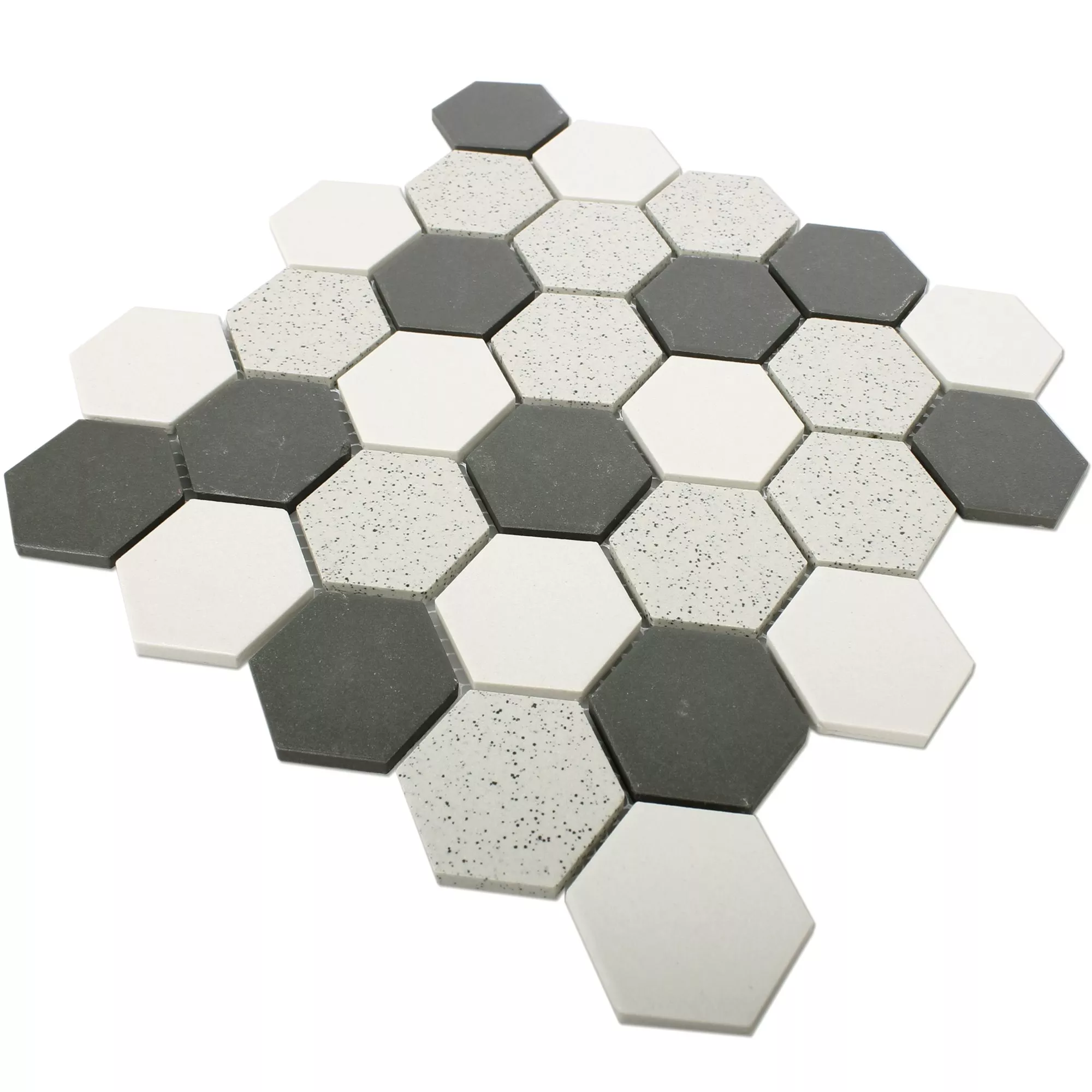 Keramik Mosaik Fliser Monforte Hexagon Sort Gra 51