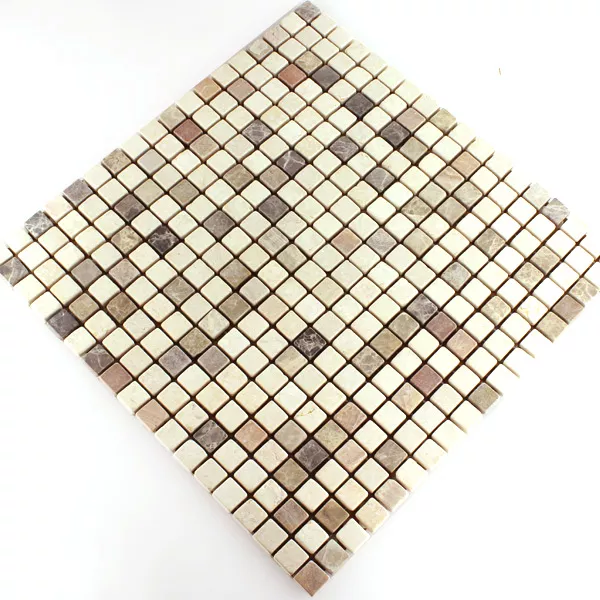 Mosaik Fliser Marmor Beige Skifer Mix 15x15mm