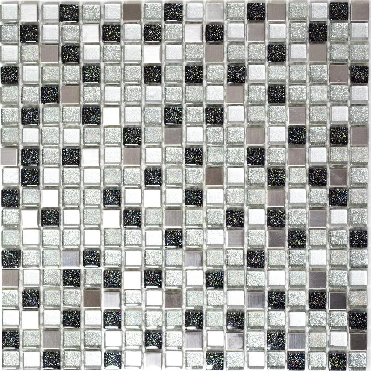Glas Rustfrit Stål Metal Mosaik Fliser Sølv Sort