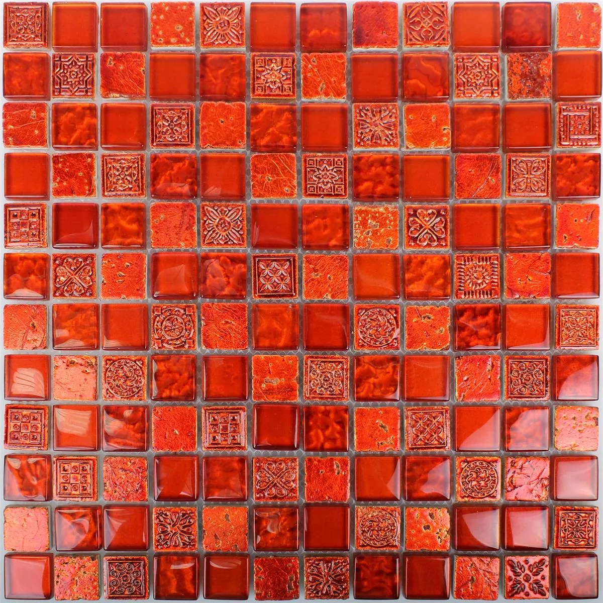 Mosaik Fliser Georgia Glas Natursten Mix Rød