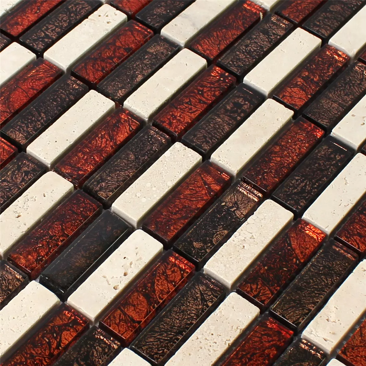 Prøve Mosaik Fliser Natursten Glas Rød Brun Beige Skifer Stick