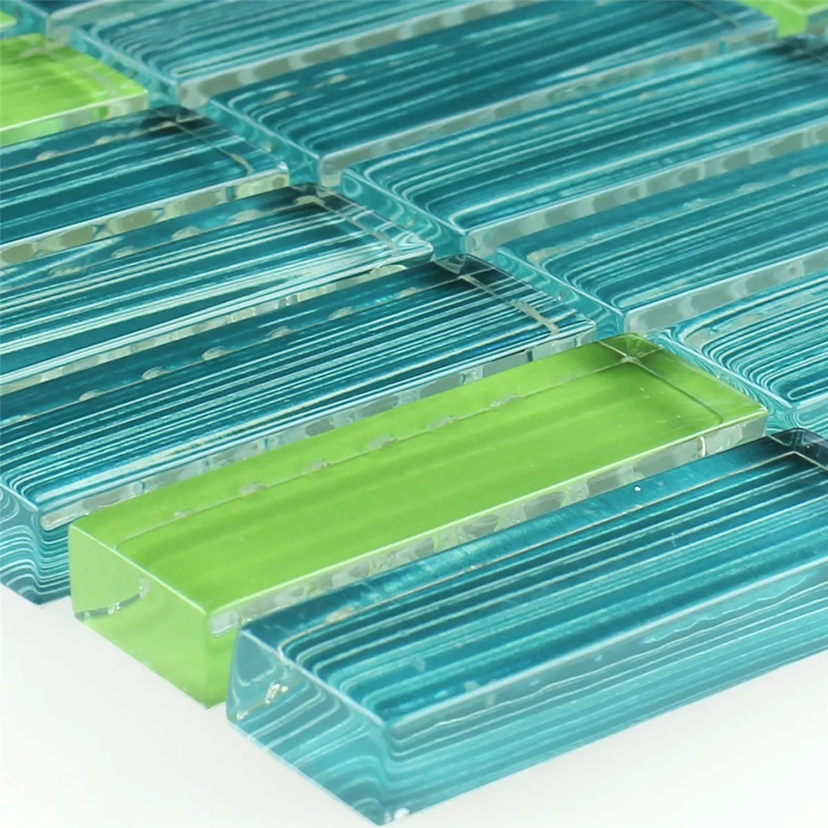 Prøve Glasmosaik Fliser Grøn Mix Stribet