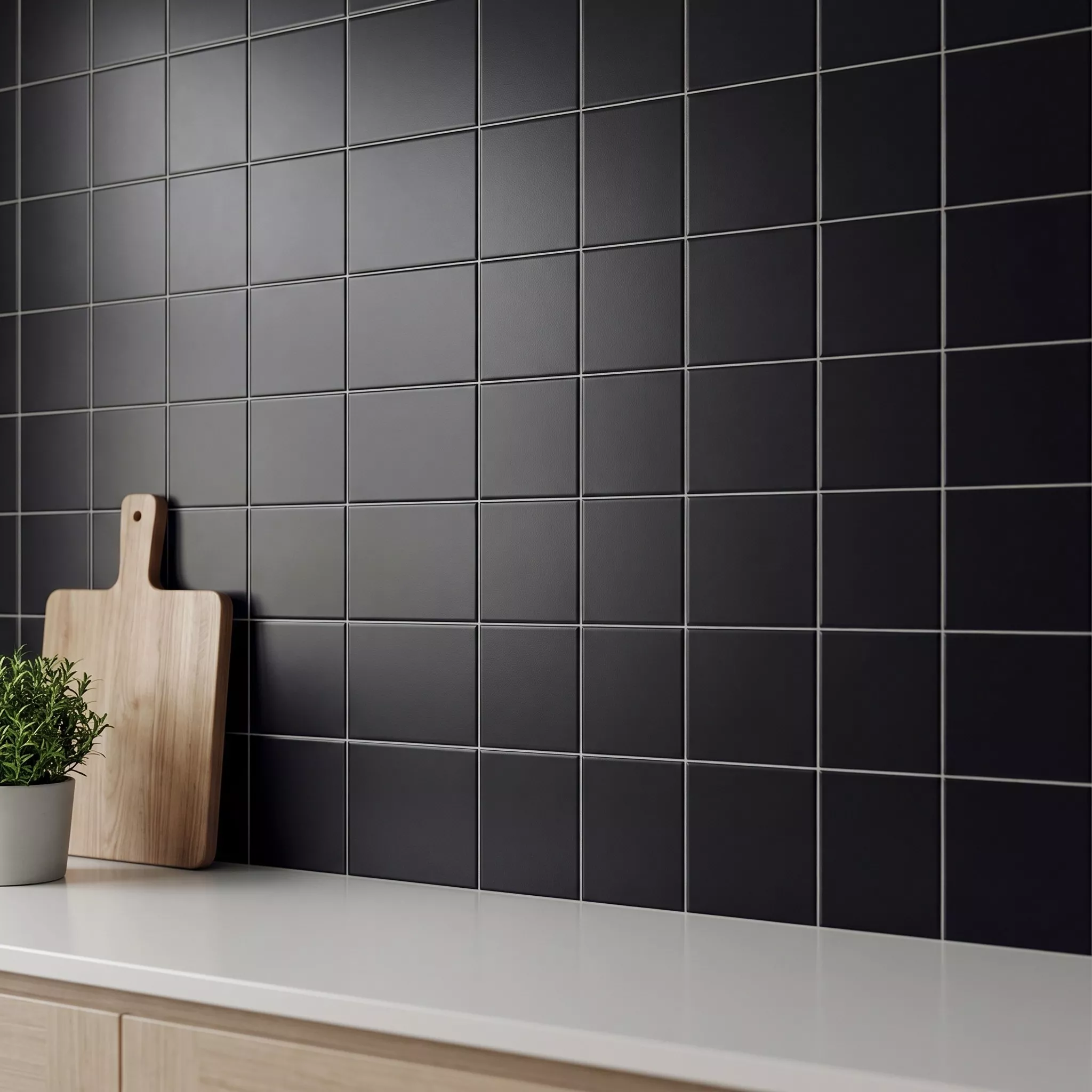 Metro flise Sort Måtte 15x15 cm Uden Facet Miona Negro