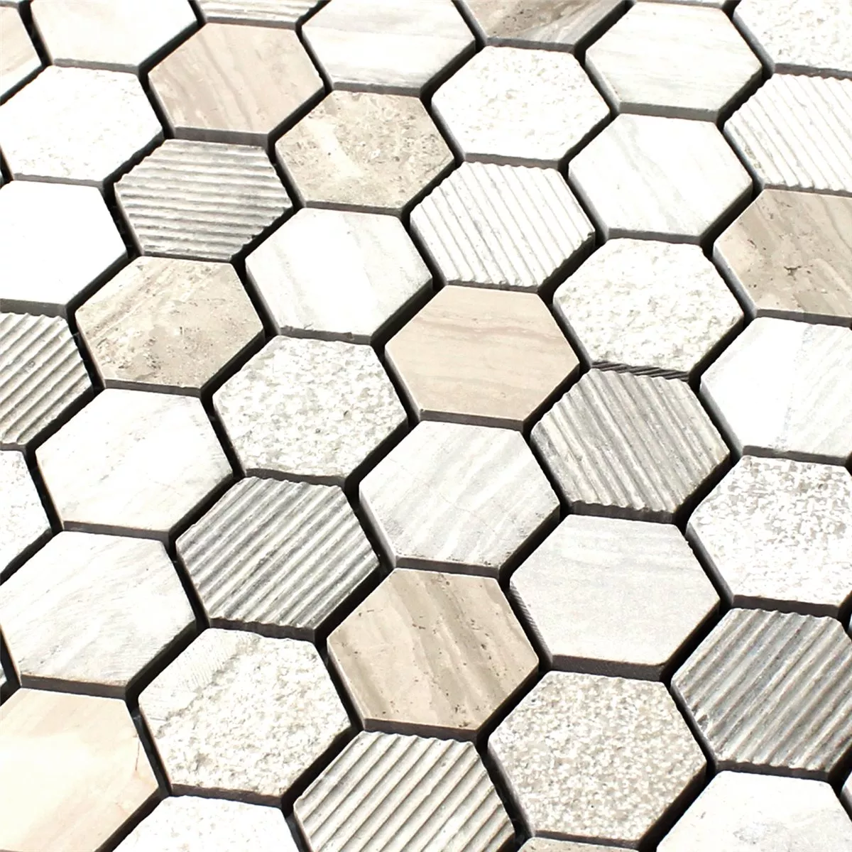 Natursten Hexagon Mosaik Fliser Beige Skifer Brun