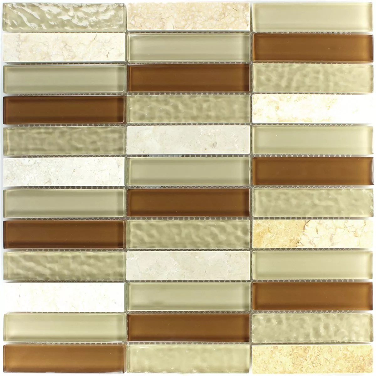 Prøve Mosaik Fliser Glas Natursten Brun Beige Skifer Stripes