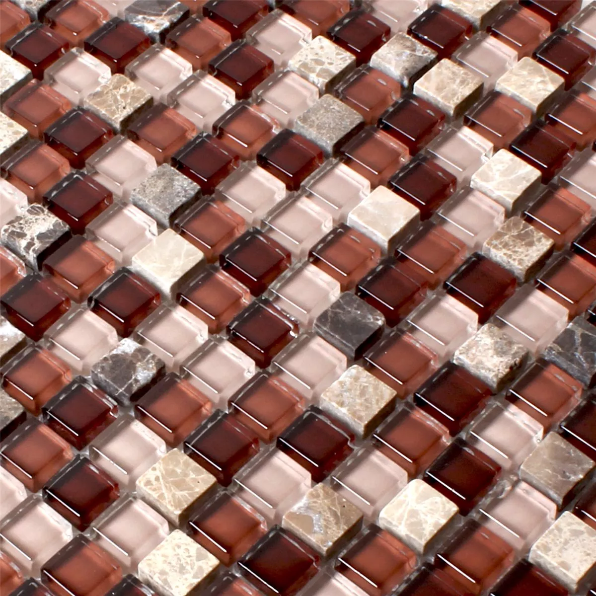 Mosaik Fliser Glas Marmor Brun Mix
