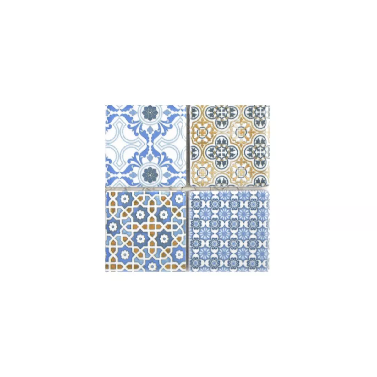 Prøve Keramik Mosaik Fliser Daymion Retro Optik Firkant Blå Brun