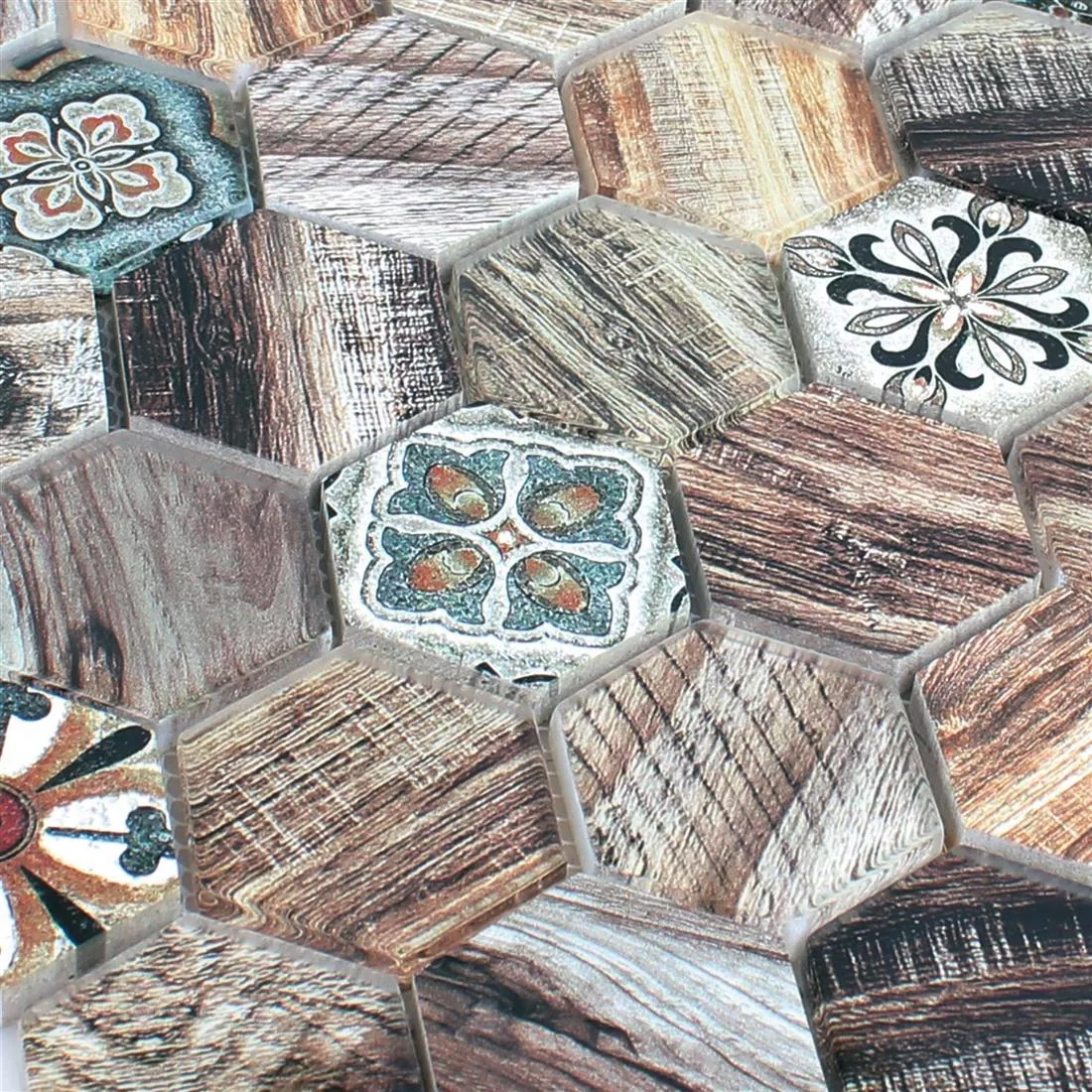 Glas Natursten Mosaik Eritrea Imiteret Træ Brun Gra