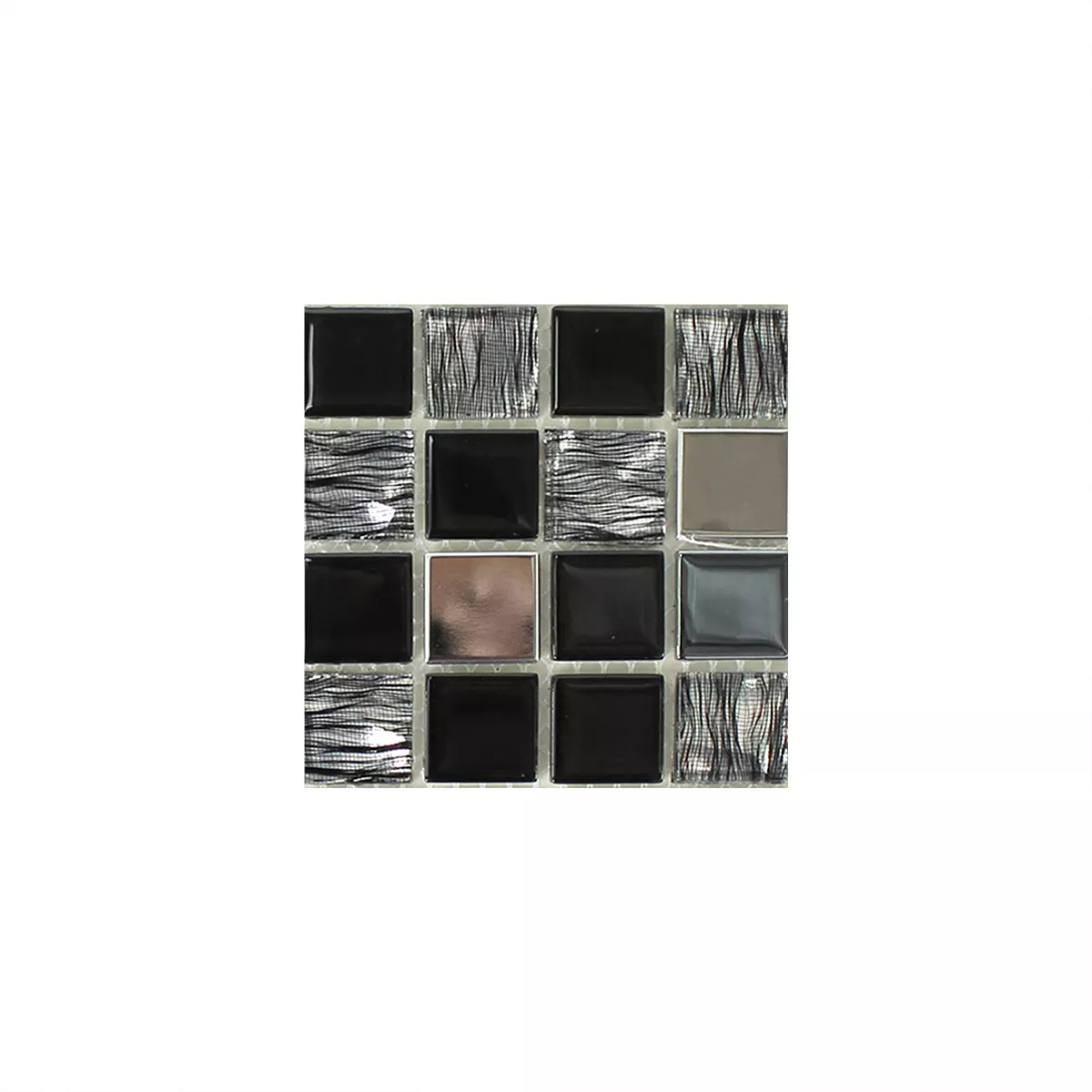 Prøve Glas Rustfrit Stål Mosaik Fliser Selvklæbend Sort Sølv