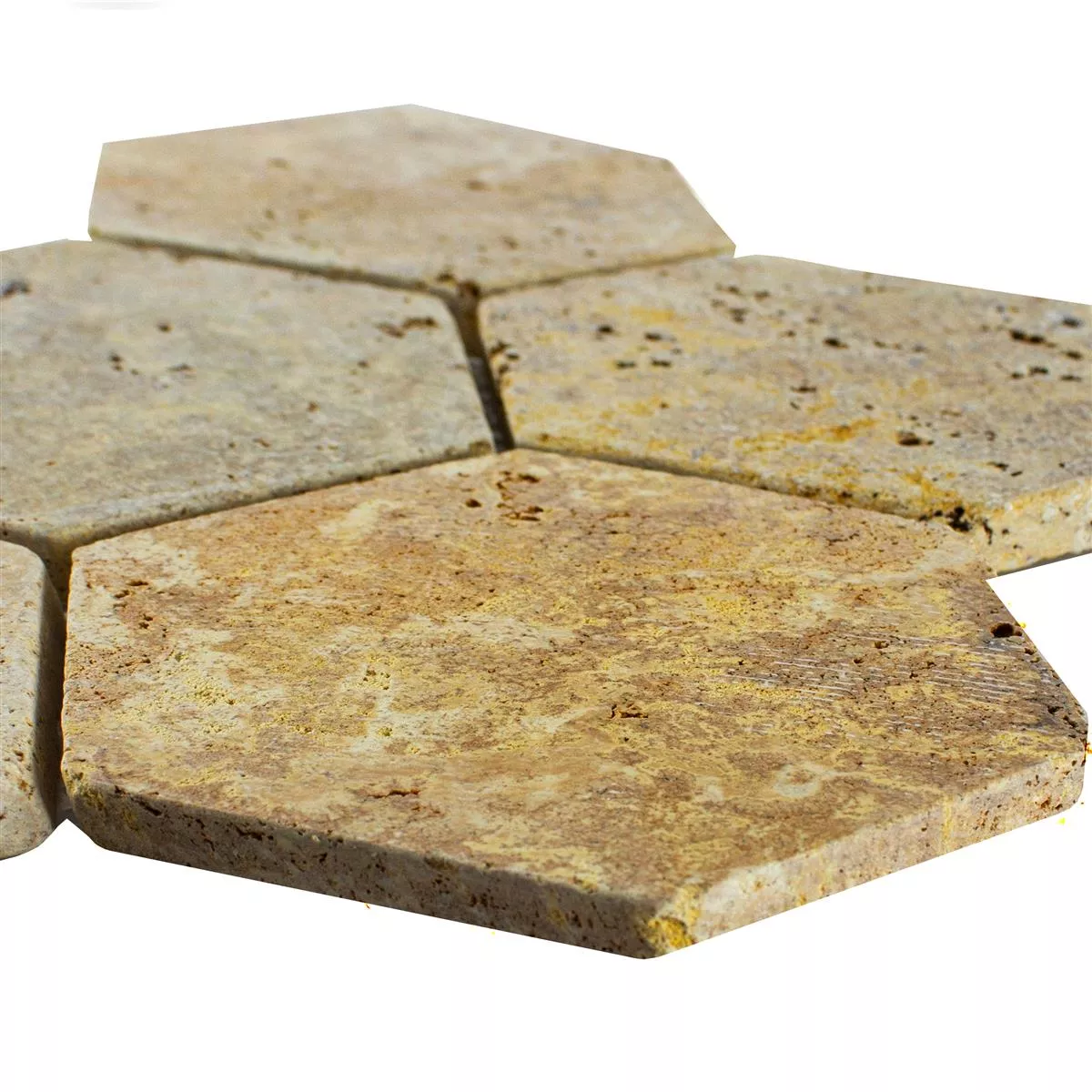Travertin Natursten Mosaik Fliser Mercado Sekskant Guld Travertin Natursten Mosaik Fliser Mercado Sekskant Guld