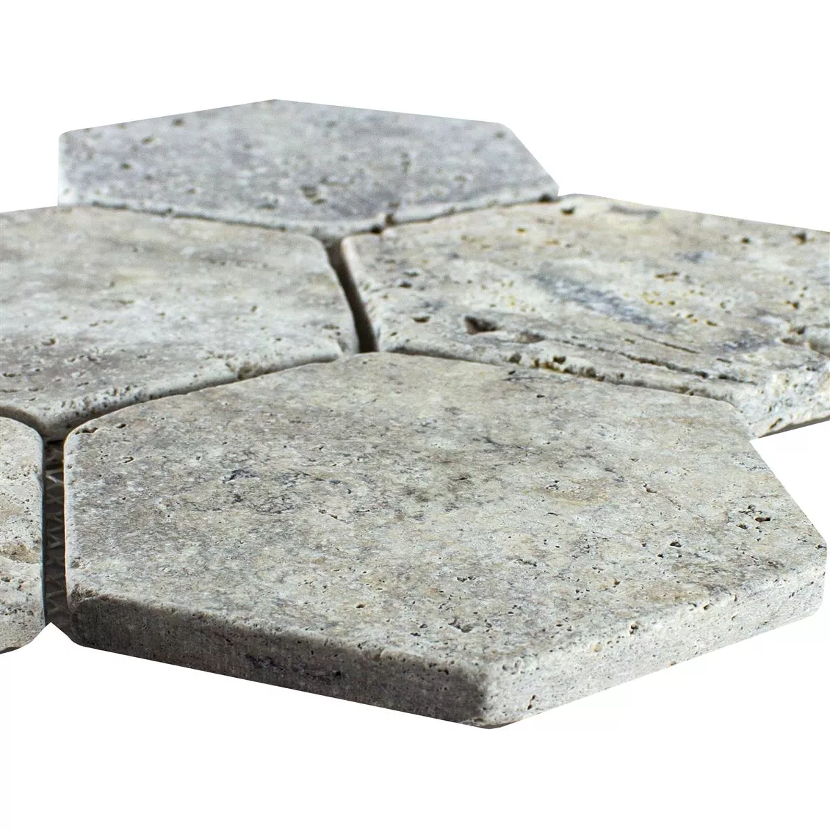 Travertin Natursten Mosaik Fliser Mercado Sekskant Sølv Travertin Natursten Mosaik Fliser Mercado Sekskant Sølv
