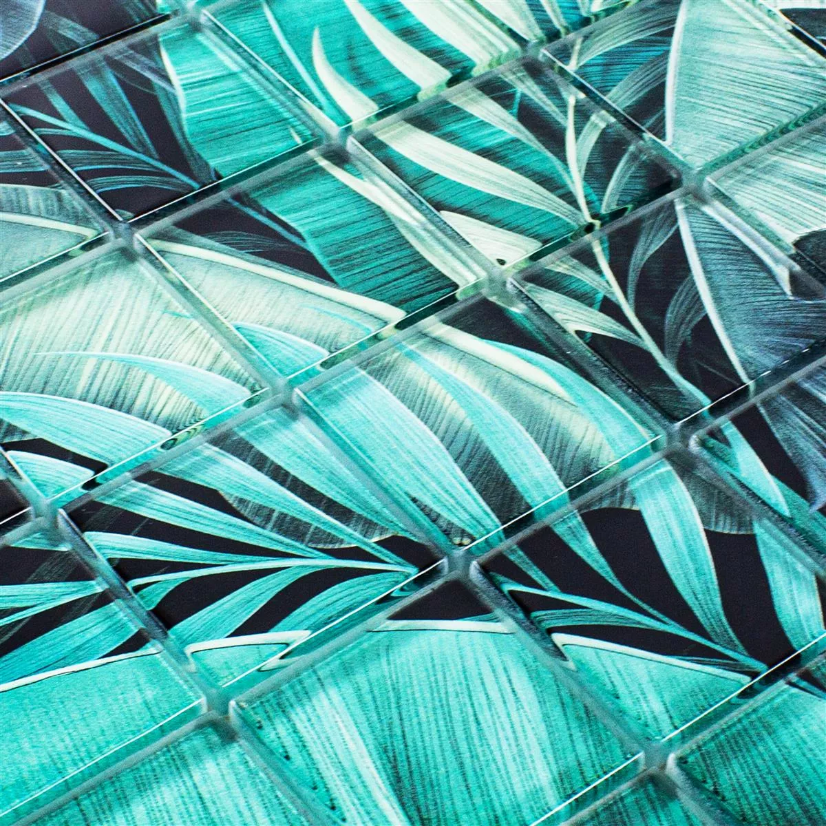 Glasmosaik Fliser Pittsburg Blomsteroptik Grøn Sort