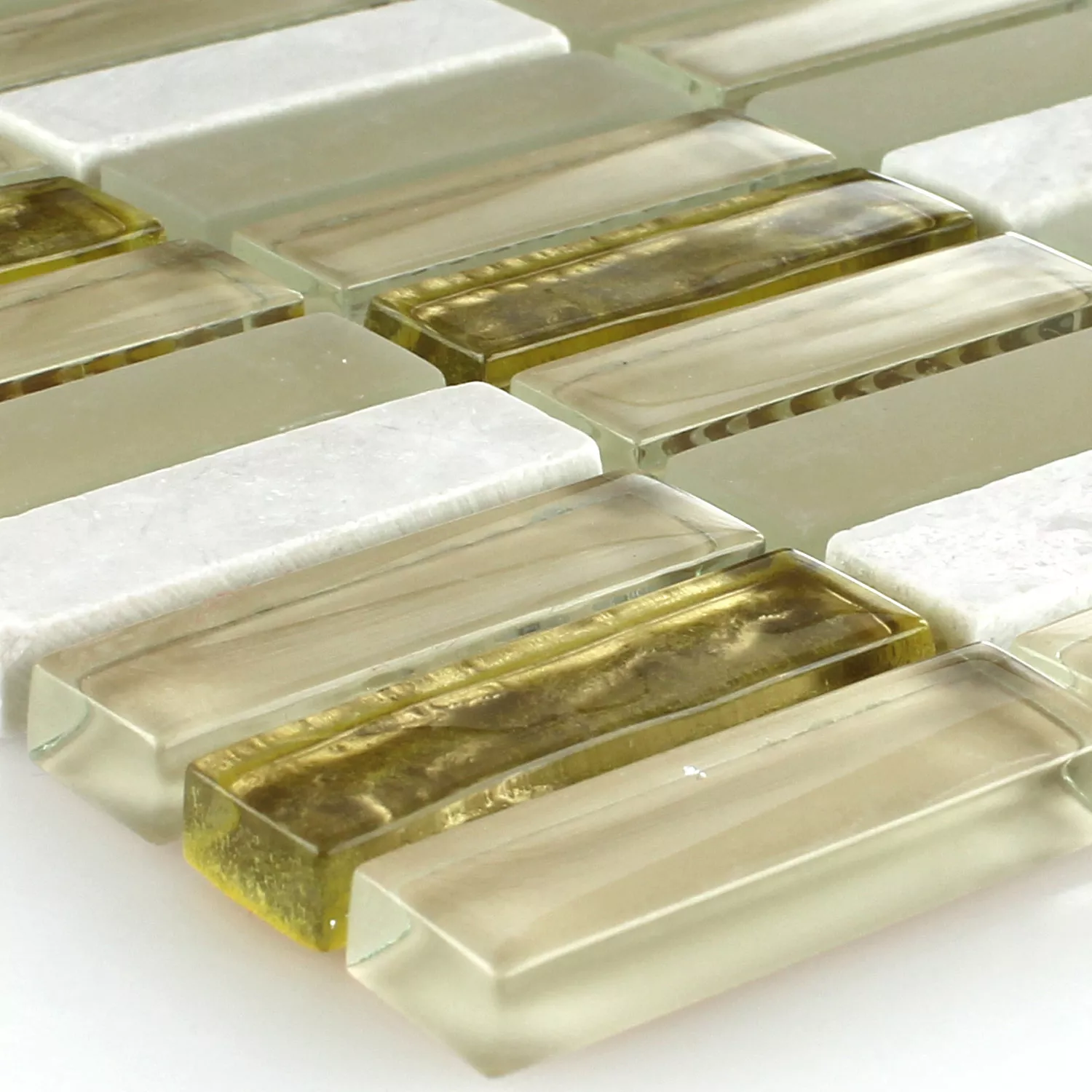 Prøve Mosaik Fliser Glas Marmor Hvid Guld Mix