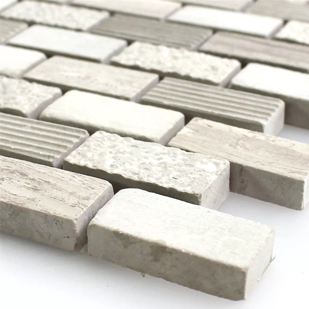 Mosaik Fliser Natursten Macciato Beige Skifer Brown 15x30x8mm