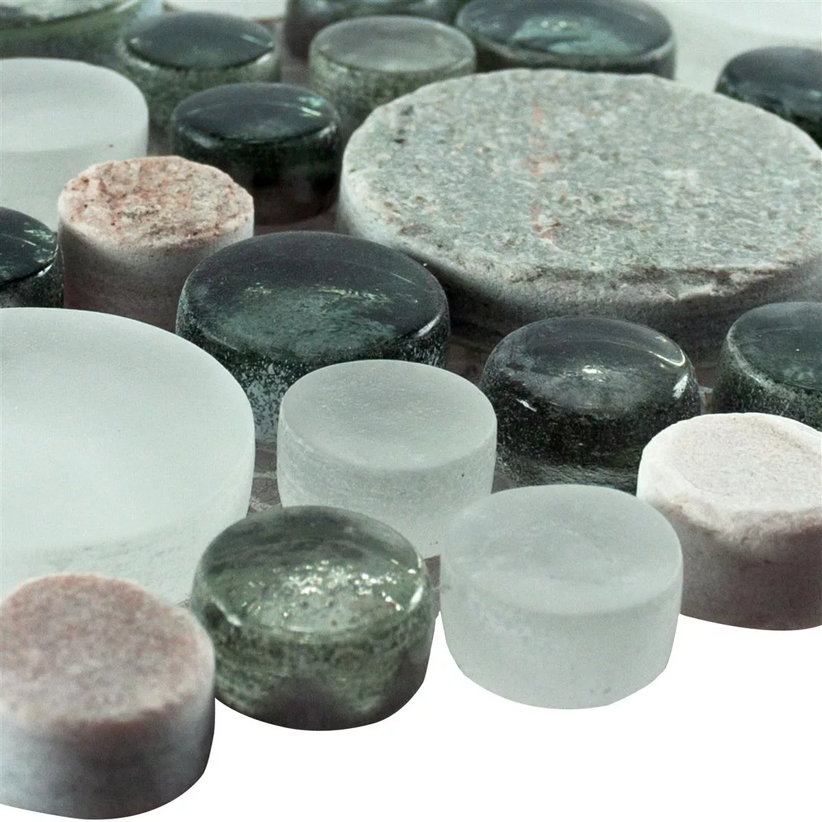 Glas Natursten Mosaik Fliser Stonewater Gra Blå Mix
