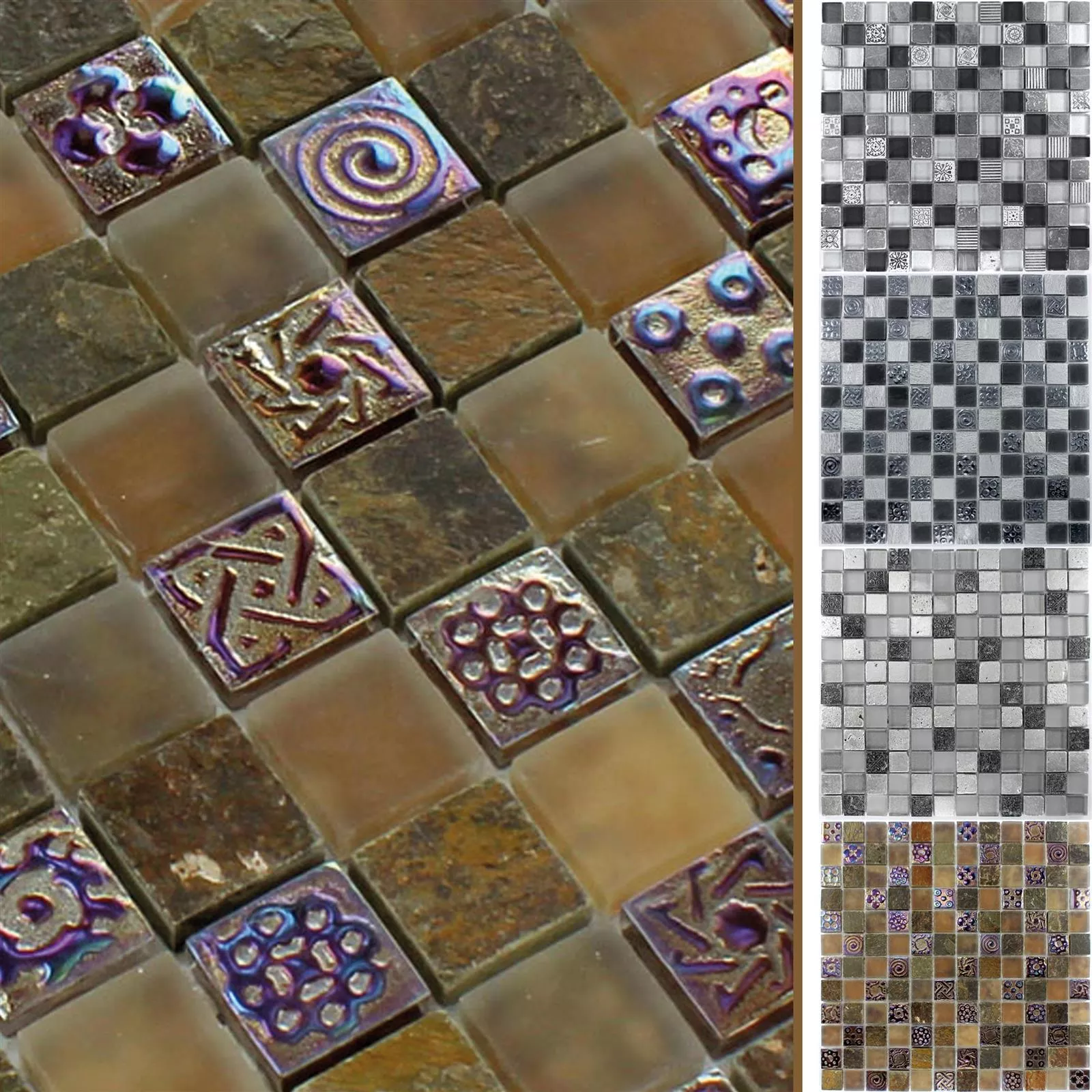 Prøve Mosaik Fliser Los Angeles Glas Natursten Mix