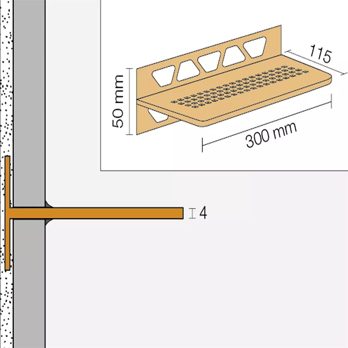 Brusehylde væghylde Schlüter rektangel 30x11,5cm ren beige