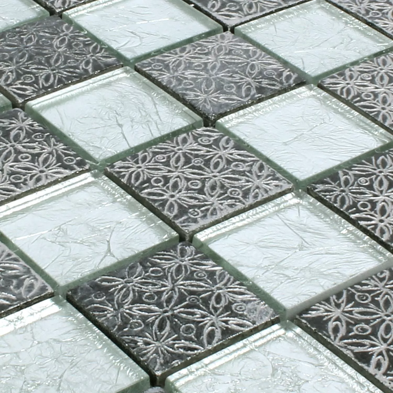 Mosaik Fliser Glas Natursten Friesia Sølv