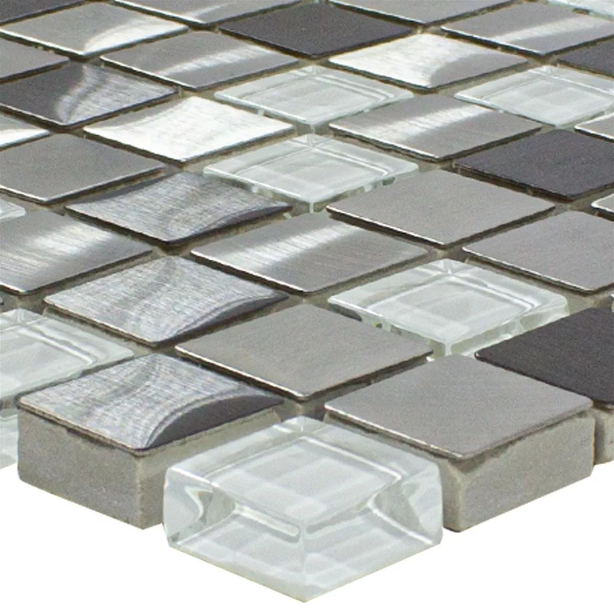 Glas Metal Rustfrit Stål Mosaik Fliser Stella Hvid Sølv