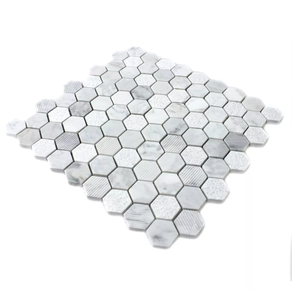 Natursten Hexagon Mosaik Fliser Carrara Hvid