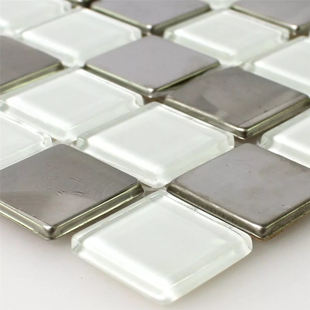 Rustfrit Stål Glasmosaik Fliser Hvid Sølv Mix