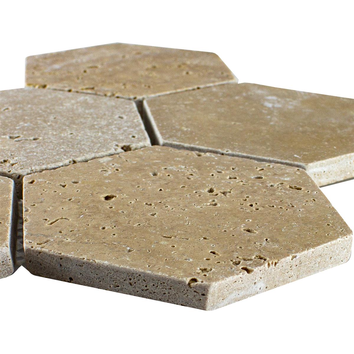 Travertin Natursten Mosaik Fliser Mercado Sekskant Brun