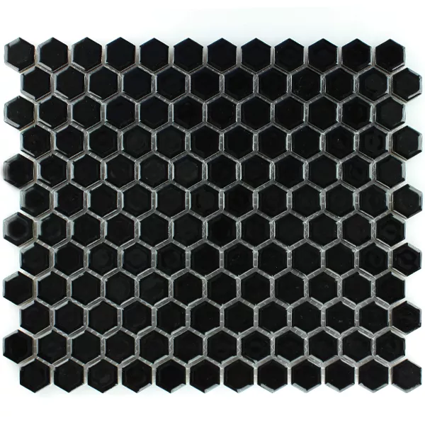 Prøve Mosaik Fliser Keramik Hexagon Sort Strålende H23