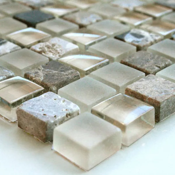 Mosaik Fliser Glas Marmor 15x15x8mm Beige Skifer Mix