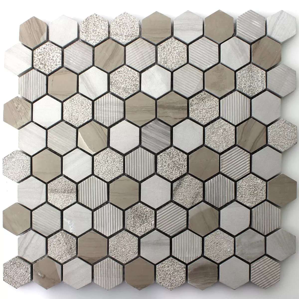 Natursten Hexagon Mosaik Fliser Mocca Brun