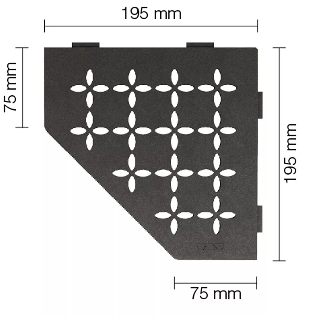 Væghylde brusehylde Schlüter 5-hjørnet 19,5x19,5cm blomstret antracit