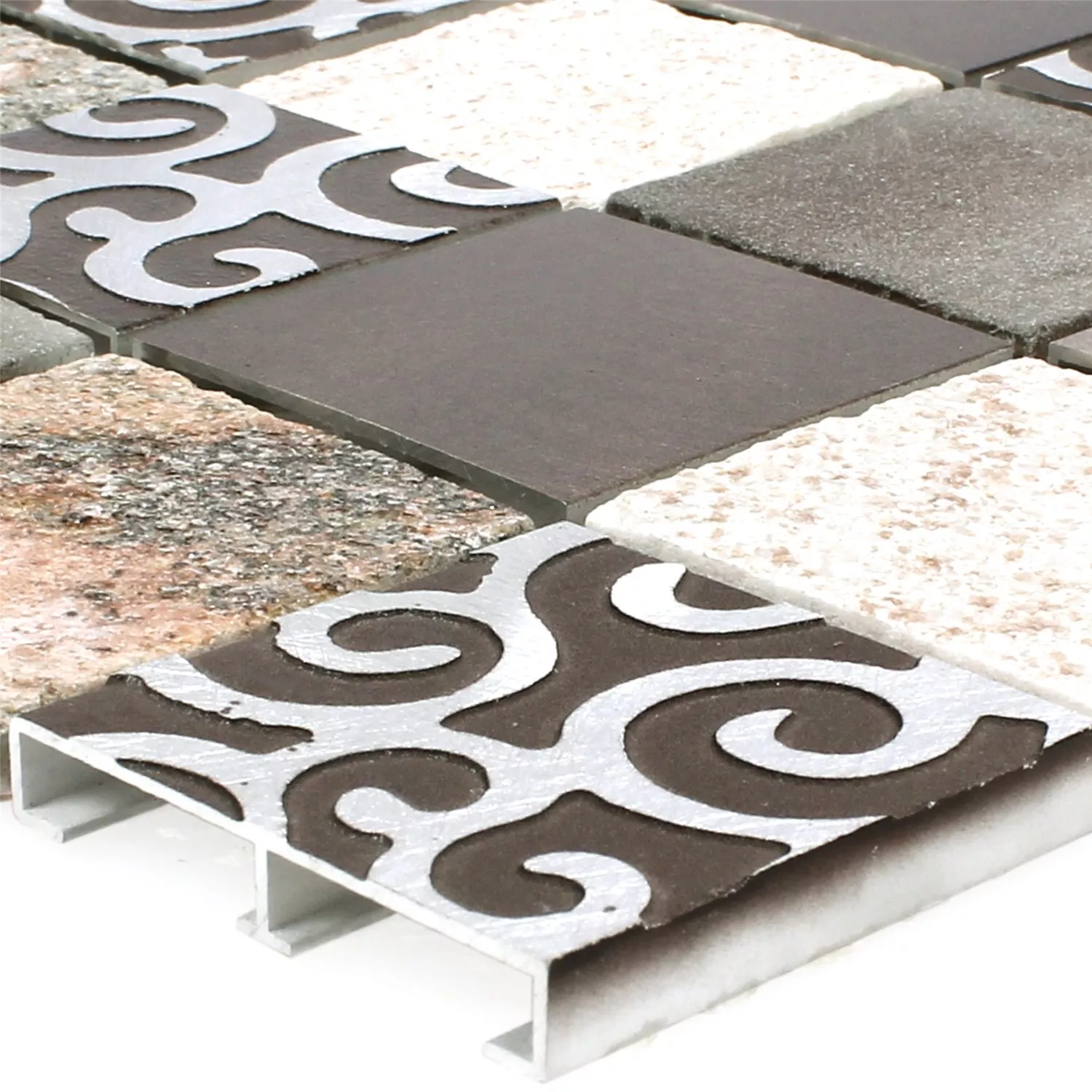 Prøve Mosaik Fliser Glas Natursten Aluminium Valdivia Brun