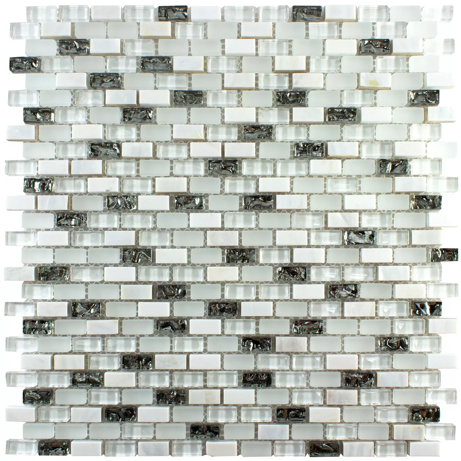Glas Natursten Nacre Mosaik Admiral Hvid Sølv