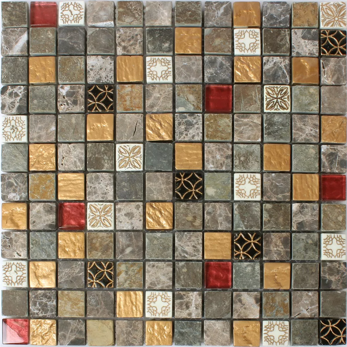 Mosaik Fliser Glas Natursten Mix 23x23x8mm
