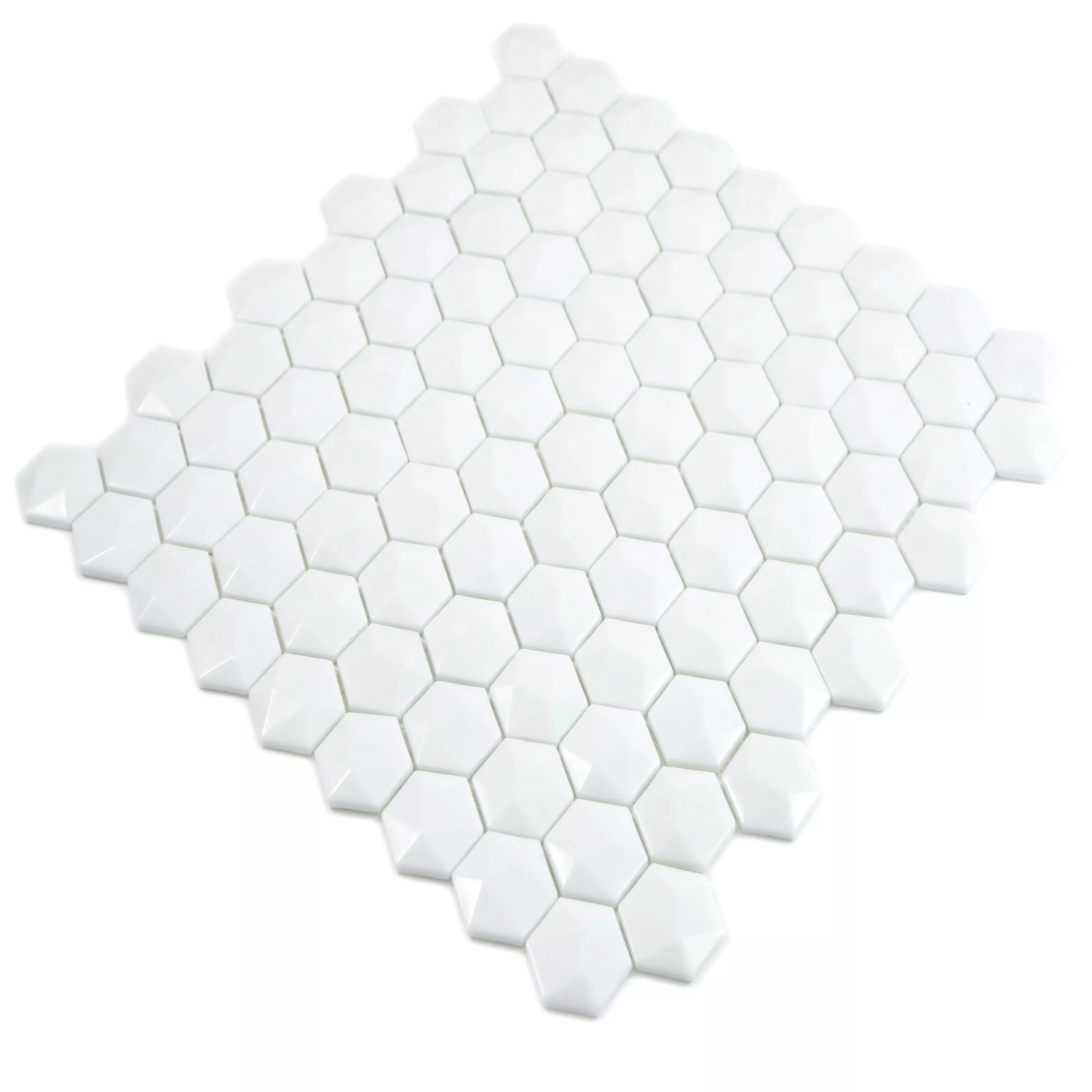 Glasmosaik Fliser Benevento Hexagon 3D Hvid