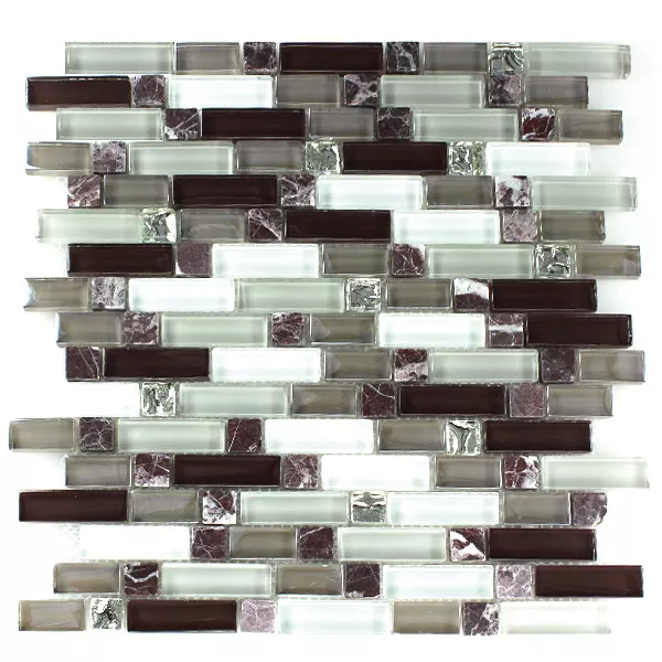 Mosaik Fliser Glas Marmor Lilla Brun 3 Mix Format