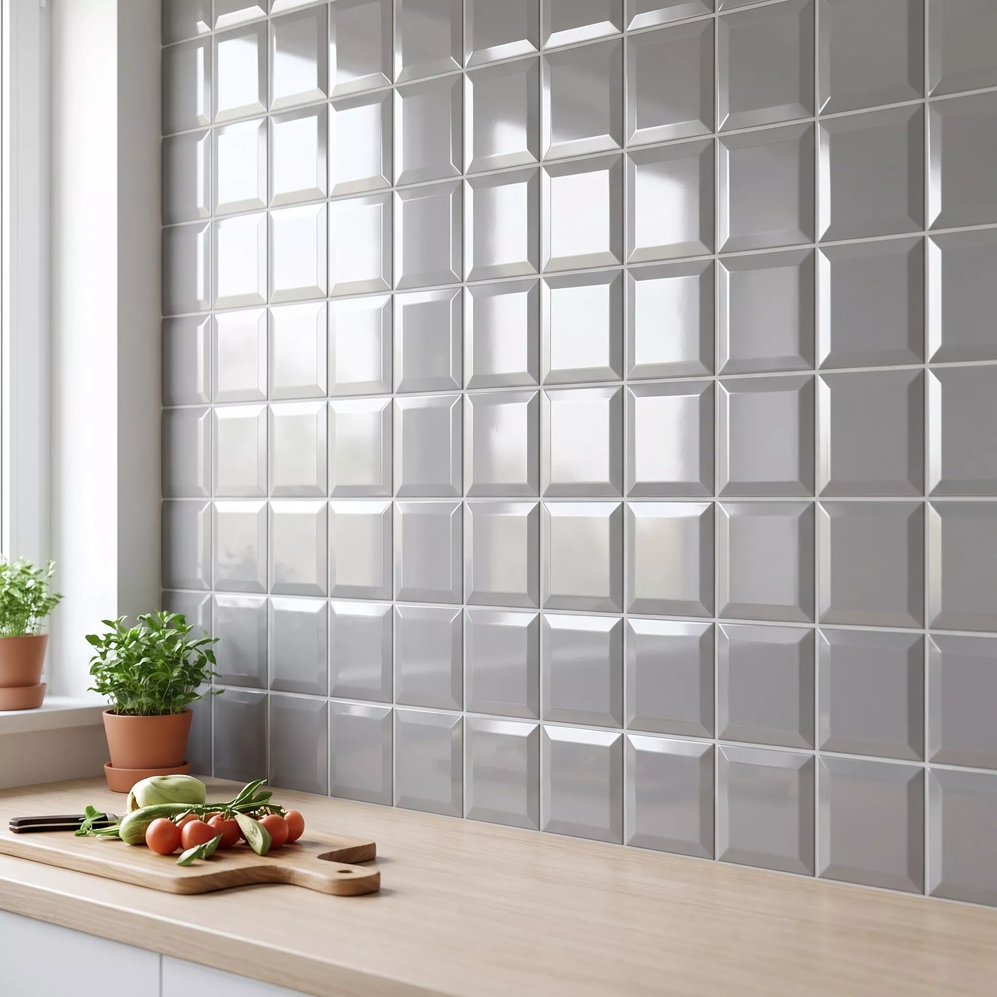 Metro flise Gra Strålende 10x10 cm Med Facet Catarina Gris