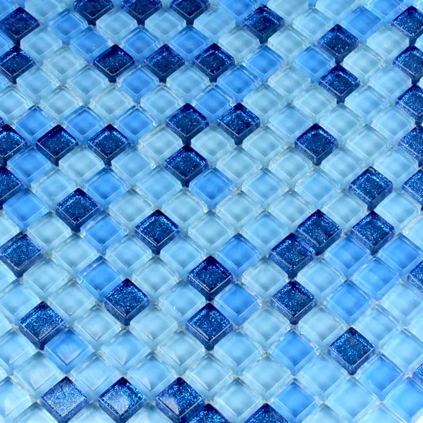 Glasmosaik Fliser Blå Glitter 15x15x8mm