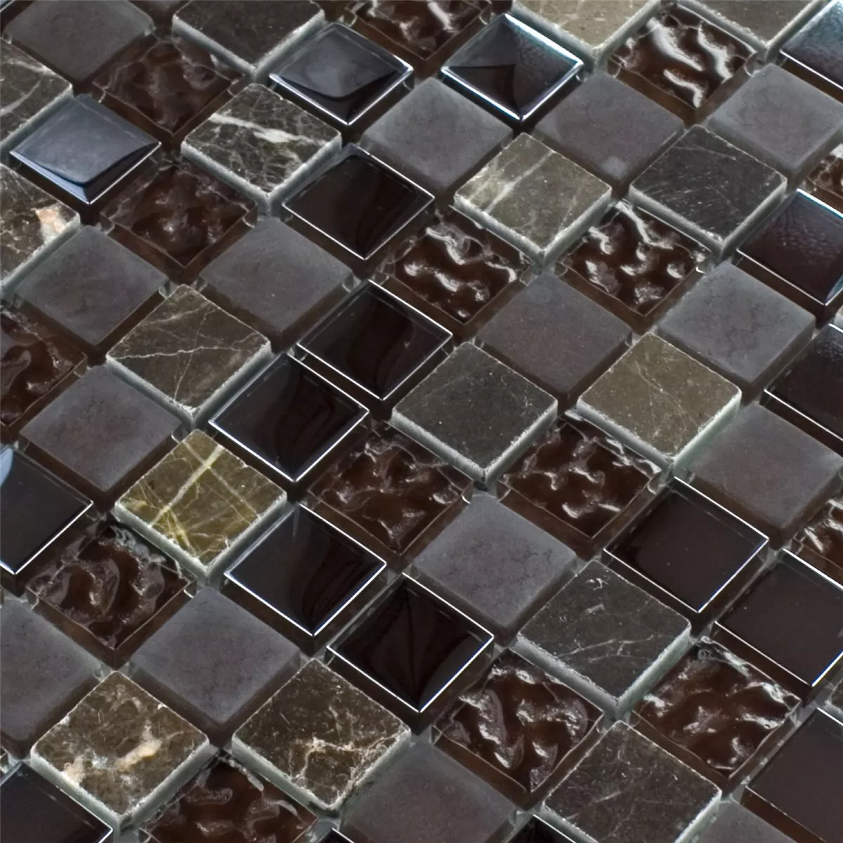 Mosaik Fliser Glas Marmor Mix Sintra Brun 23x23x8mm