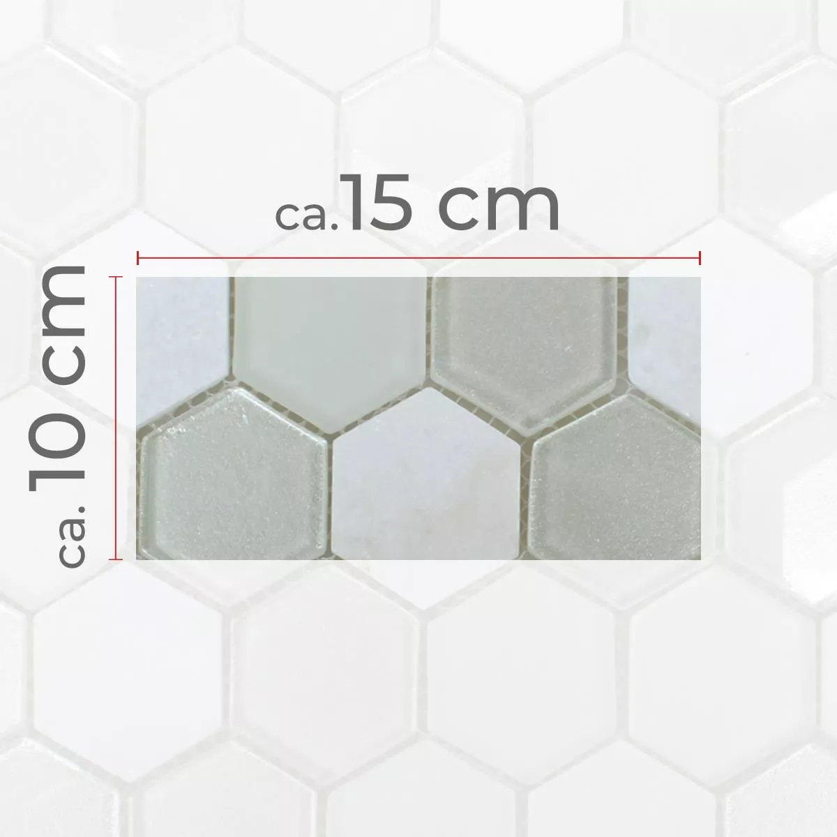 Prøve Mosaik Fliser Hexagon Glas Natursten Hvid 3D